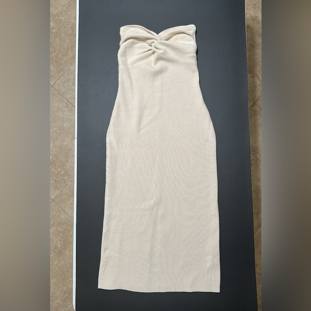 Cream Strapless Knit Maxi Dress